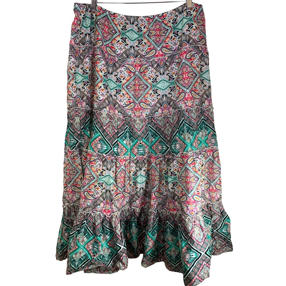 Boho Tiered Paisley Maxi Skirt XL Cotton Festival Peasant cottagecore flowy bold